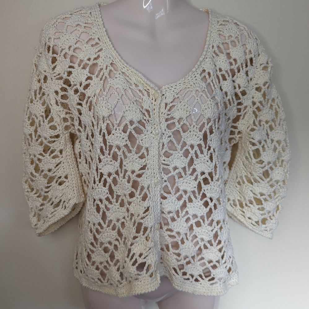 Crochet knit cardigan sweater small medium - Picture 10 of 10